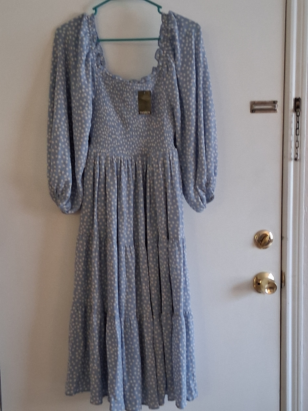 torrid Light Blue Polka Dot Midi Dress with Puff Sleeves